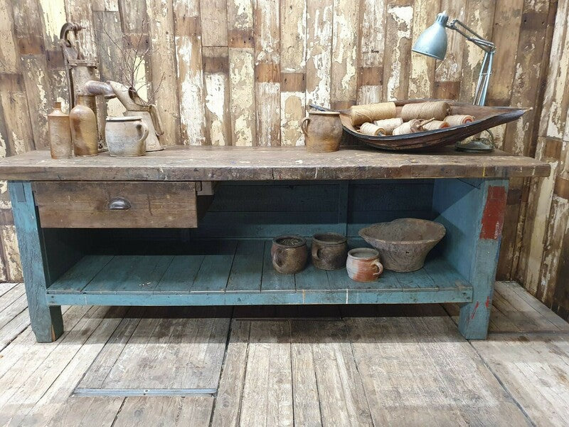 Large painted workbench – A rare vintage treasure