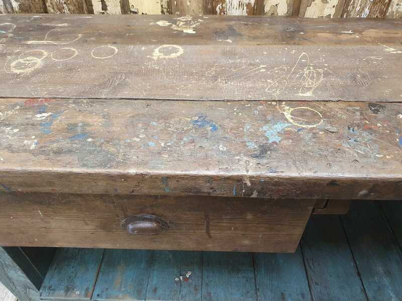 Large painted workbench – A rare vintage treasure
