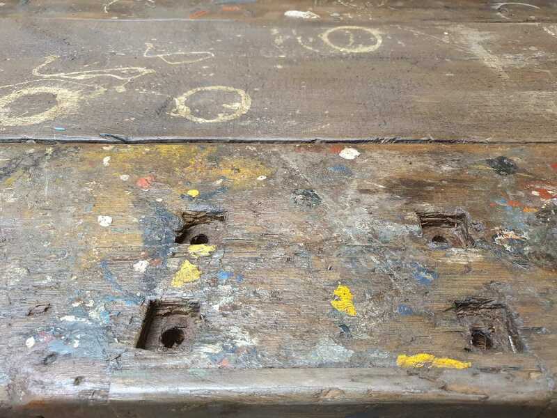 Large painted workbench – A rare vintage treasure