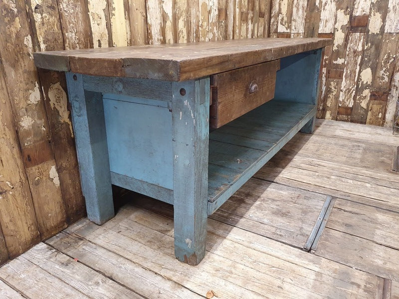 Large painted workbench – A rare vintage treasure